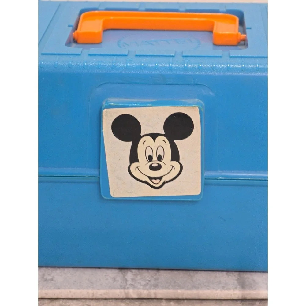 Vintage‎ Mattel Disney Mickey Mouse Fishing Pole Rod Tackle Box Cheese Worm Fish